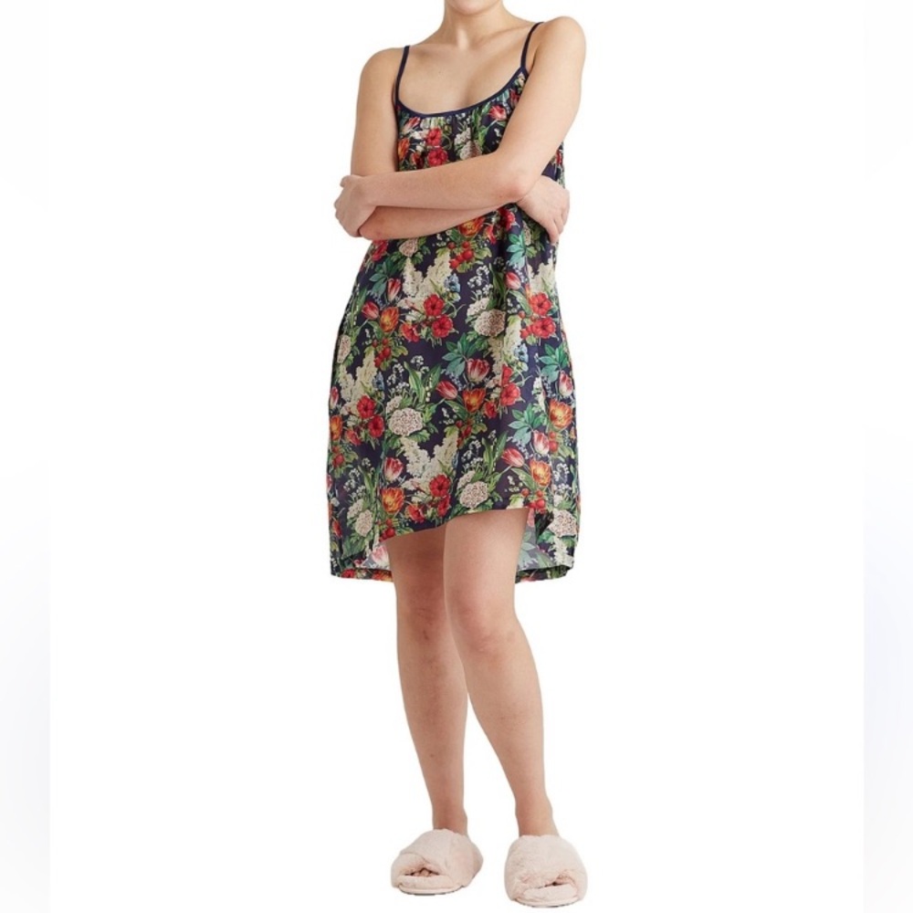 Floral Print Cotton Papinelle Chemise - Navy and Pink XL - Picture 3 of 13